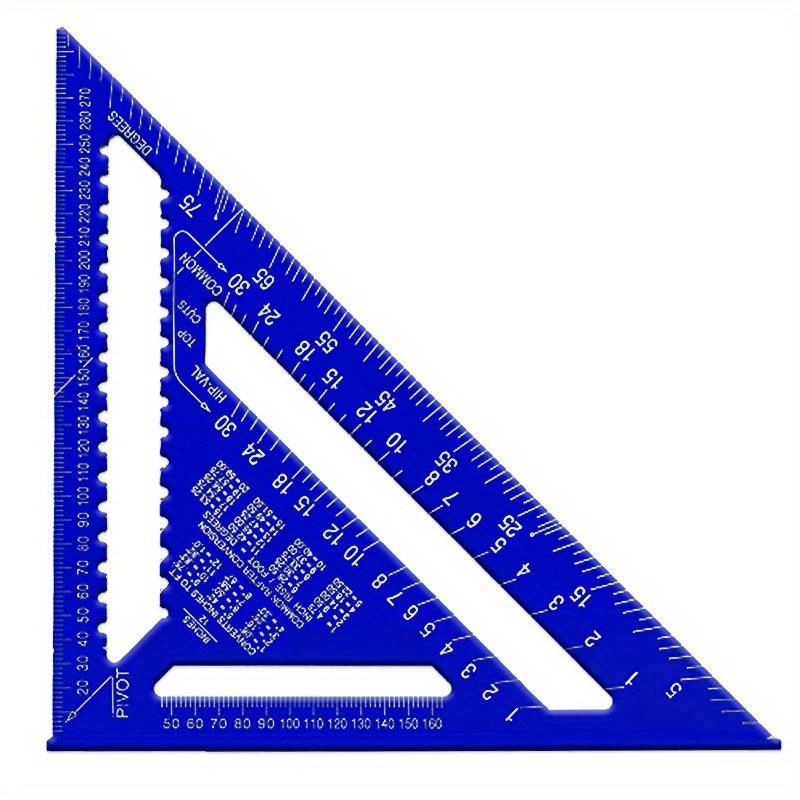 

12-inch Precision Aluminum Alloy Triangular Ruler - Speed Square, Woodworking Tool With Angle Protractor & Metric Scale, Blue