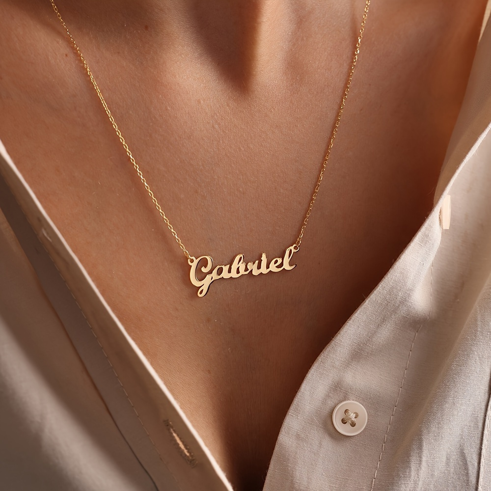 

Customized Name Pendant Necklace, Simple Style Custom Plated Stainless Steel Nameplate Jewelry Birthday Gifts For Women (customized Only English Language)