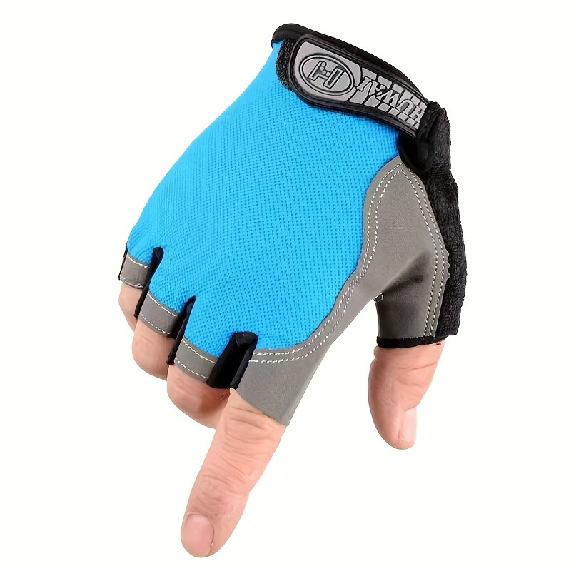 

Hd Breathable Quick-dry Fingerless Gym Gloves, Anti-slip & Callus-resistant, Blue With Black Accents, Polyester, Washable, For Outdoor Cycling & Fitness Training, Large Size, Gym Accessories