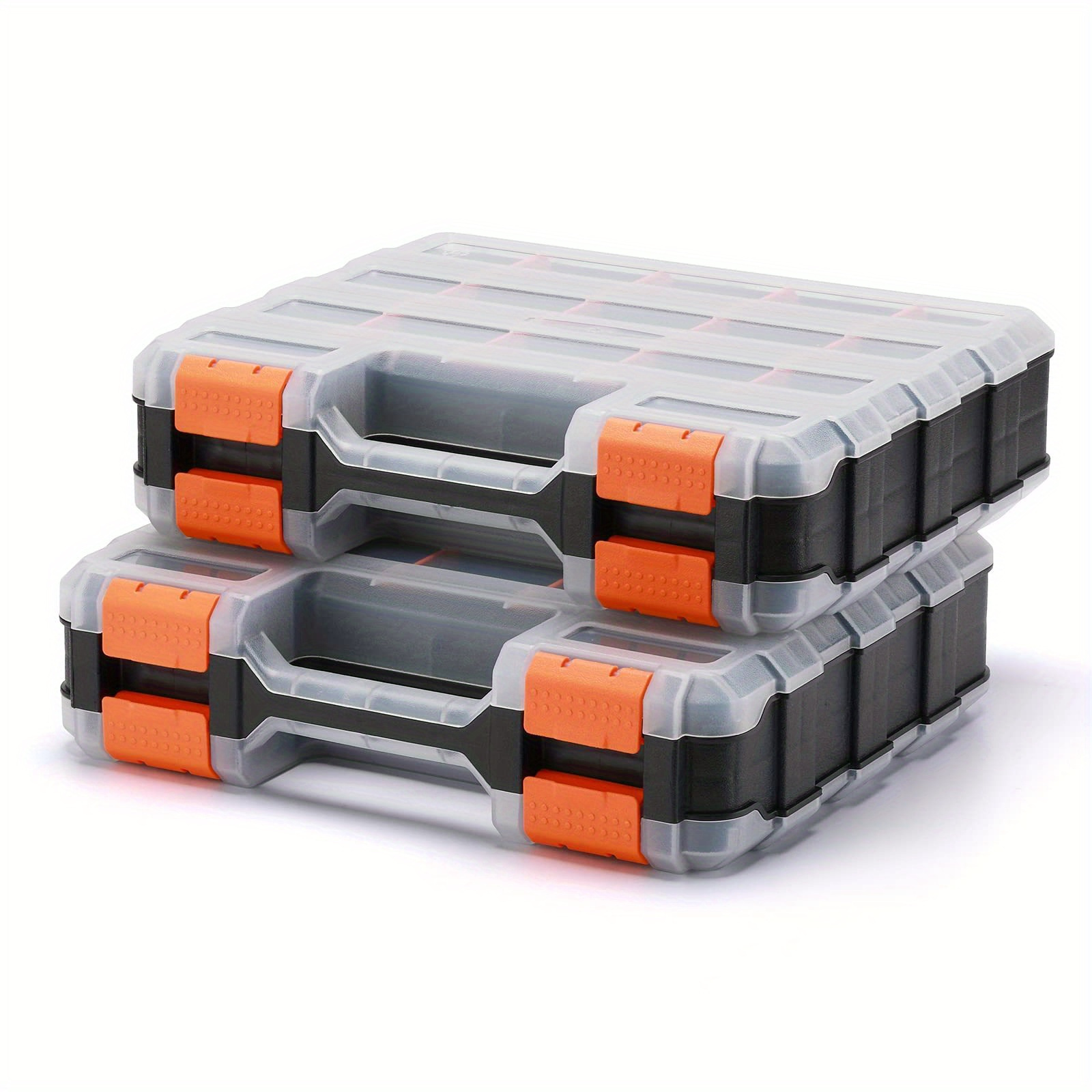 

1/2pcs Double-sided Tool Organizer Box With Customizable Removable Dividers, 34-compartment, Durable Plastic Hardware Storage For Screws, Nuts, Small Parts, Black & Orange