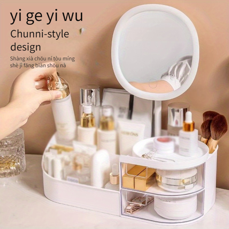 

Chic Vanity Makeup Organizer With Mirror - Drawer-style Cosmetic Storage Box For Skincare, Lipstick & More - Lightweight, No Power Needed