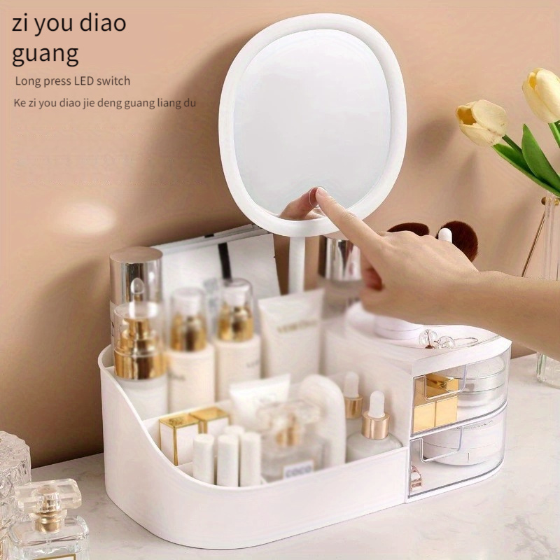 

Chic Drawer-style Cosmetic Organizer With Mirror - Portable Makeup Storage Box For Skincare, Lipstick & More - Perfect For Bathroom Countertop