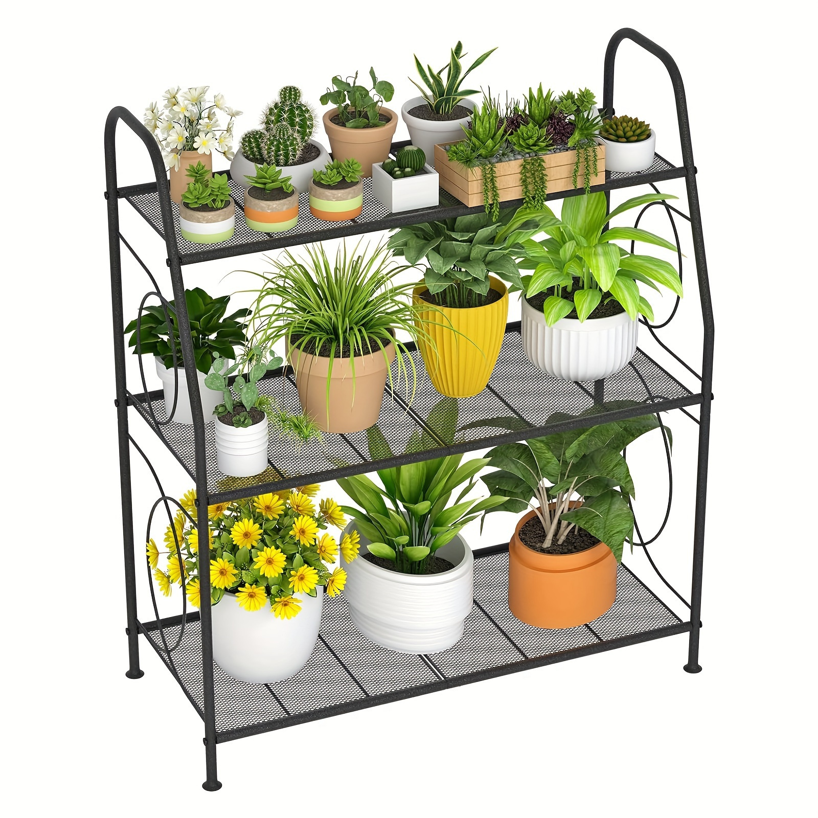 

1 Pcs Plant Stand, 3 Tier Plant Shelf For Indoor Outdoor, Heavy Duty Metal Outdoor Plant Stand Holder Rack For Living Room Balcony And Garden, Black