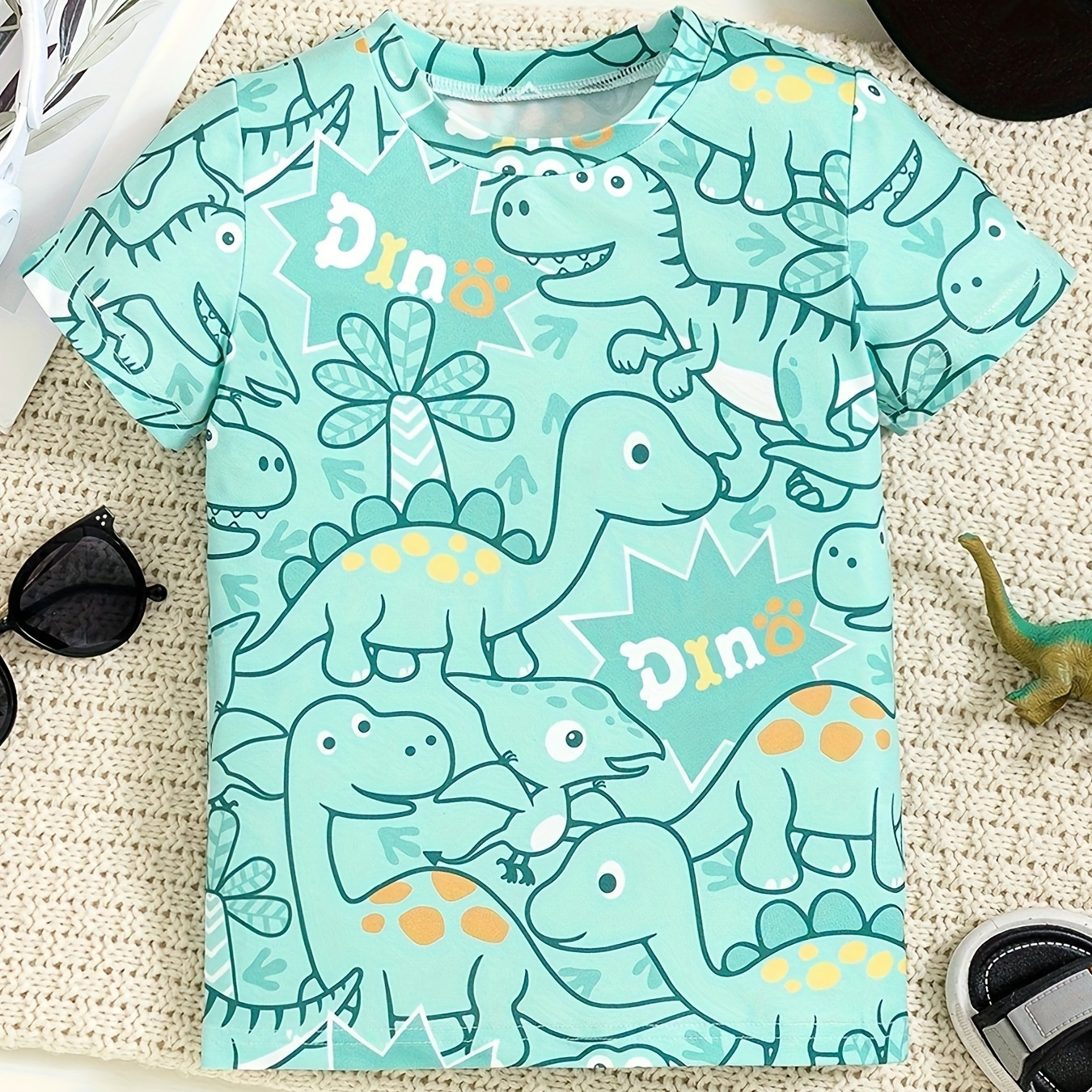 

Cute Dinosaur Print Boys Creative T-shirt, Casual Lightweight Comfy Short Sleeve Tee Tops, Boys Clothes For Summer