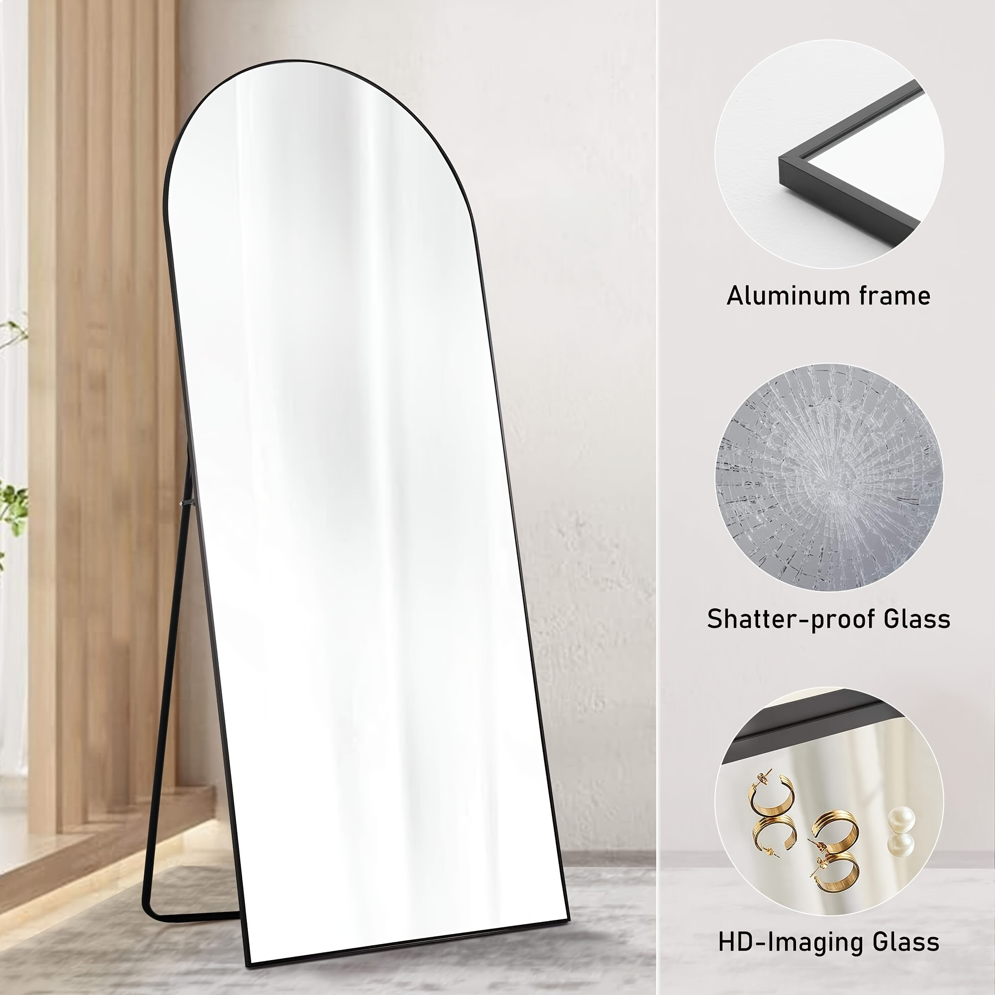 

Full Length Mirror Body Mirror Floor Standing Mirror Hanging Or Leaning Against Wall, Wall Mirror With Stand Aluminum Alloy Thin Frame For Living Room Bedroom Cloakroom Decor