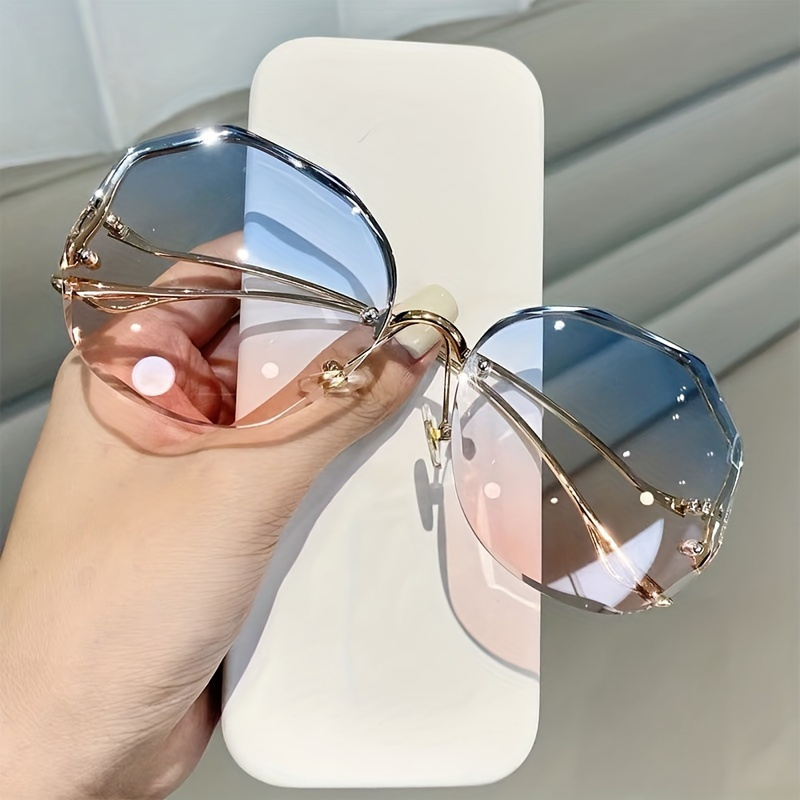 

Gradient Frameless Fashion Glasses, For Men And Women - Stylish Eyewear With Uv Protection