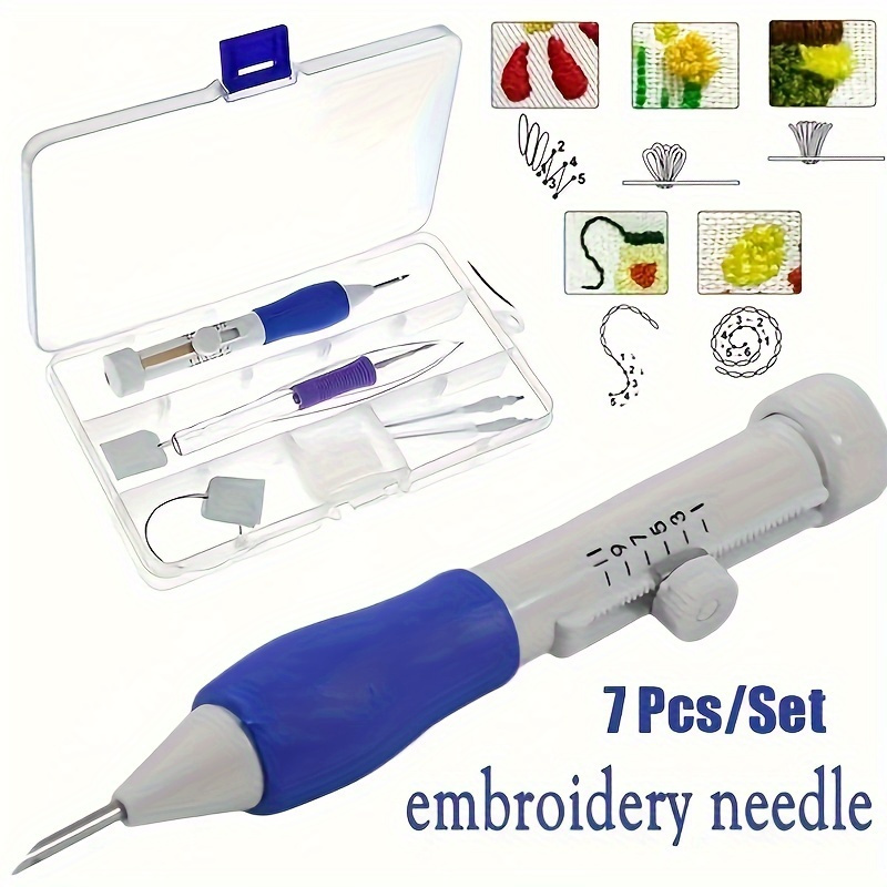 

7-piece Punch Needle Embroidery Kit With Comfort Grip - Multi-needle Set For Diy Sewing Crafts, Includes Threaders & Accessories