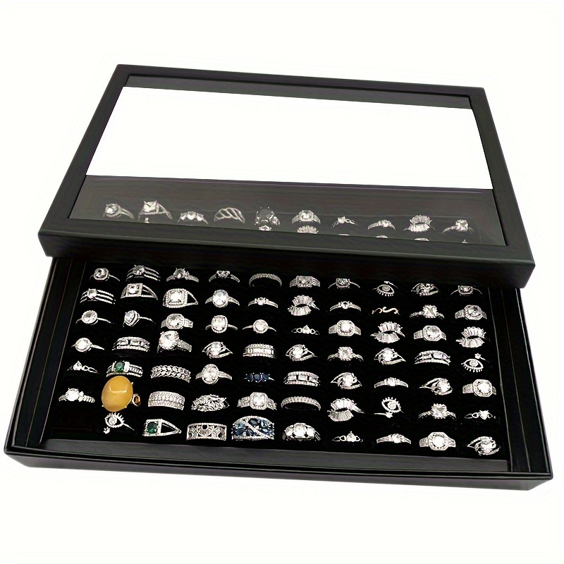 TEMU 1pc Jewelry Ring Display Organizer Box, Simple Style, Large Capacity, Dust-proof Jewelry Storage Case, Plastic Material