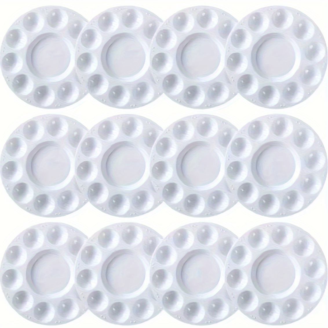 

3-pack Round Plastic Art Palettes With 10 Wells For Painting - Durable White Paint Mixing Trays For Artists And Amateurs