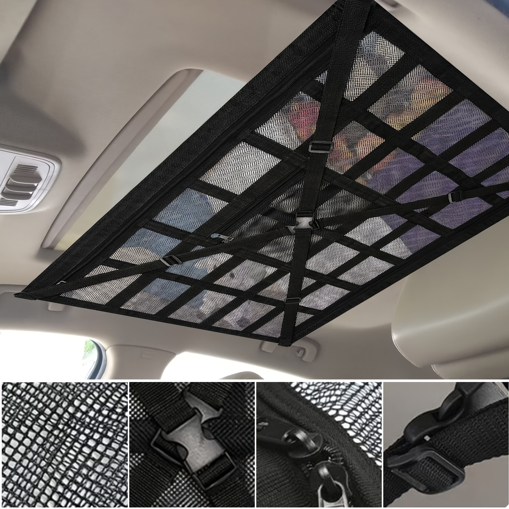 

Car Ceiling Pocket Organizer With Adjustable Straps, Polyester Fiber Mesh, , Zipper Closure, Belts, And Buckles