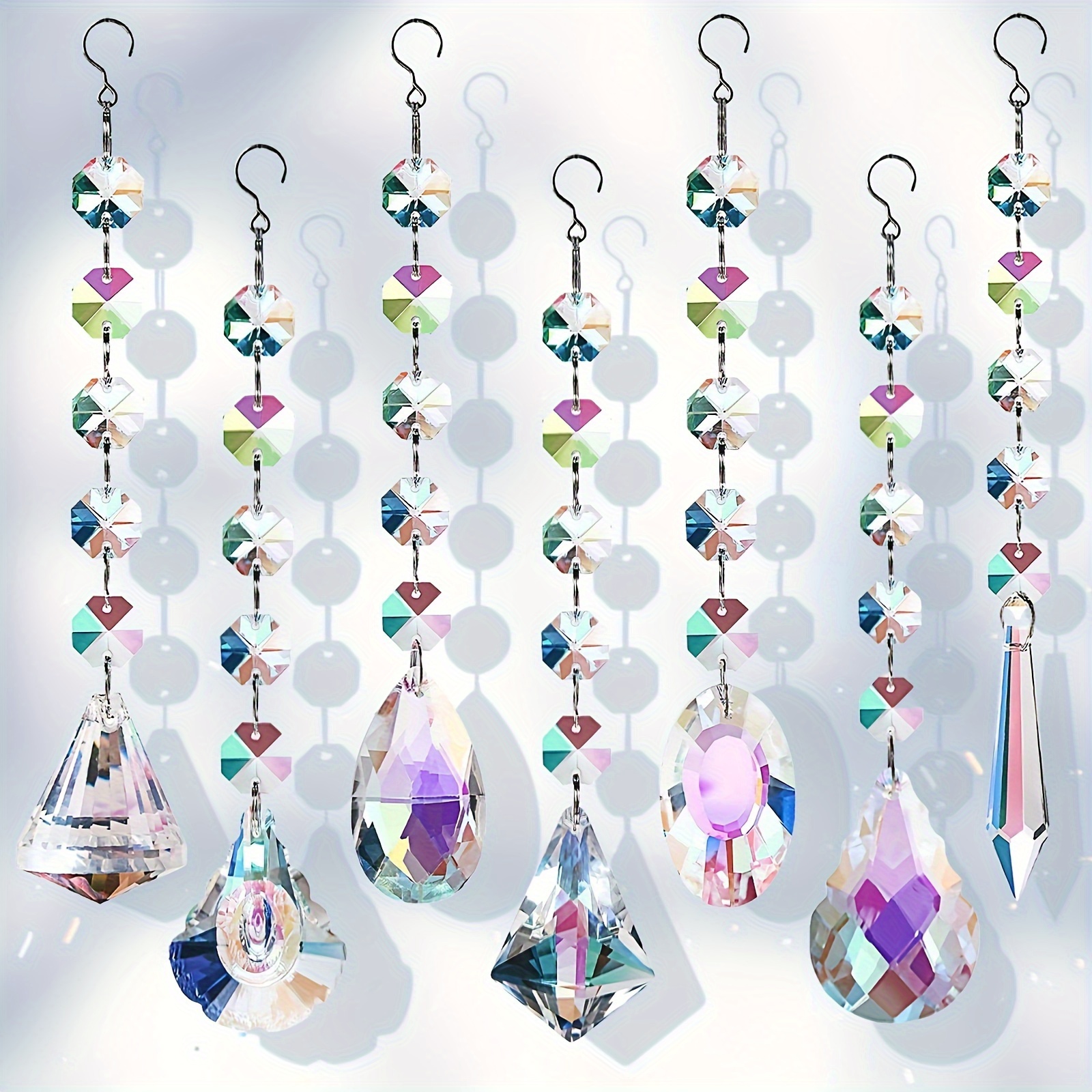 

7pcs Prism Glass Suncatchers, Color-changing Rainbow Sun Catcher Hanging Ornaments, Garden Decors Diy Pendant With Reflective Beads For Outdoor Display