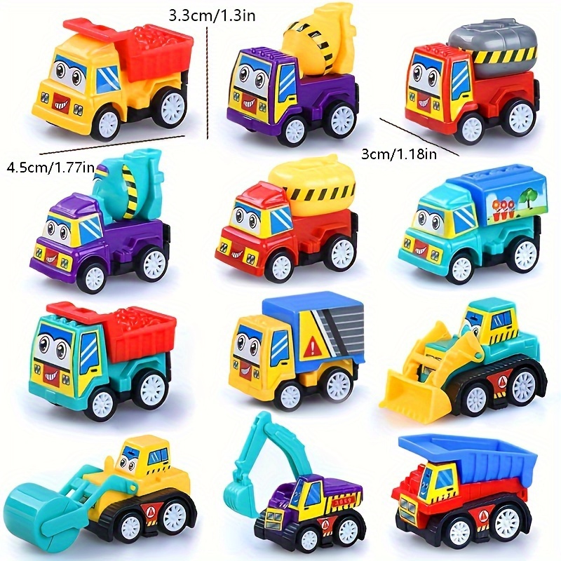 

10 Random Color Bouncing Cars Fire Truck Rear Pull Truck, Small Inertia Engineering Truck, Cartoon Sticker Assembly Engineering Truck, Birthday Party, Christmas Gift Suitable For (3-6) Years Old