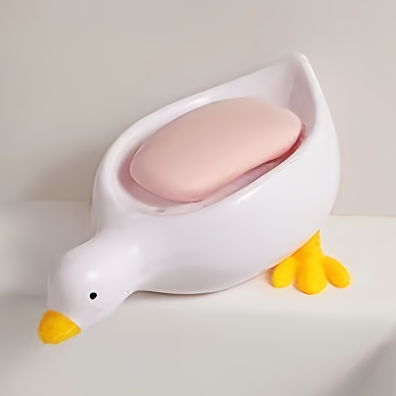 TEMU Creative Cute Duck Shape Soap Holder, Plastic Oval Drain Soap Tray, Bathroom Accessories Soap Storage Rack - 1pc , Christmas Decorations