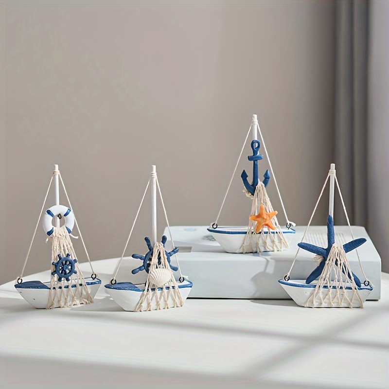 

Mediterranean Style Wooden Sailboat Decoration, Ocean Themed Wedding Display Prop, Entrance Table Bookshelf Ornament - 1pc