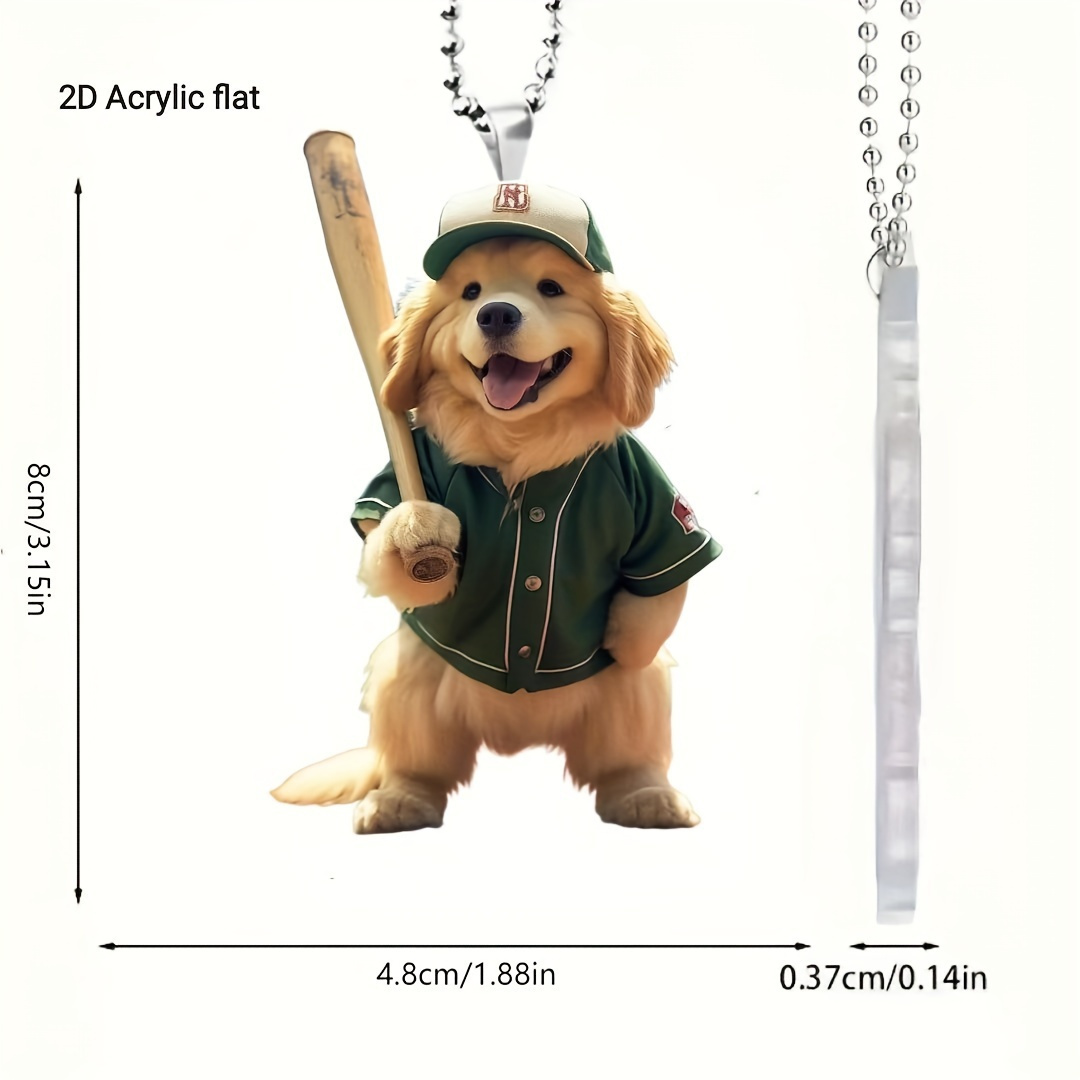 

1pc 2d Acrylic Puppy, Baseball Golden Retriever Car Interior Decoration, Car Rearview Mirror Pendant, Keychain, Bag Pendant, Small Gift