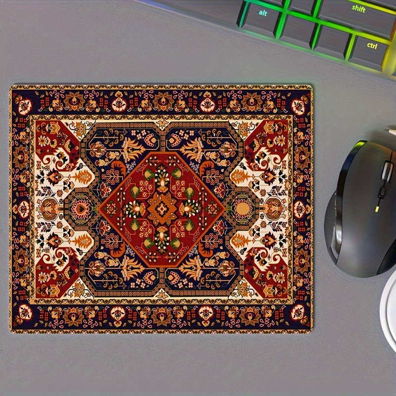 

1pc Smoothly Rug Mouse Pad Vintage Retro Boho Bohemian Ornament Mouse Pad Rectangle Mousepad Office Decor Red Mouse Mat Rug Mousepad Desk Accessories