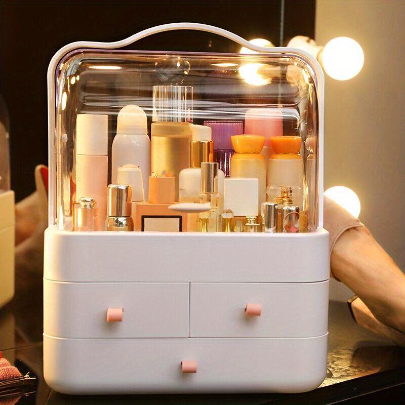 

1pc Large Capacity Makeup Case With Dual Opening, Cosmetic Display Box With Storage Drawers, Clear Top Organizer For Bathroom Counter, Vanity, Bedroom