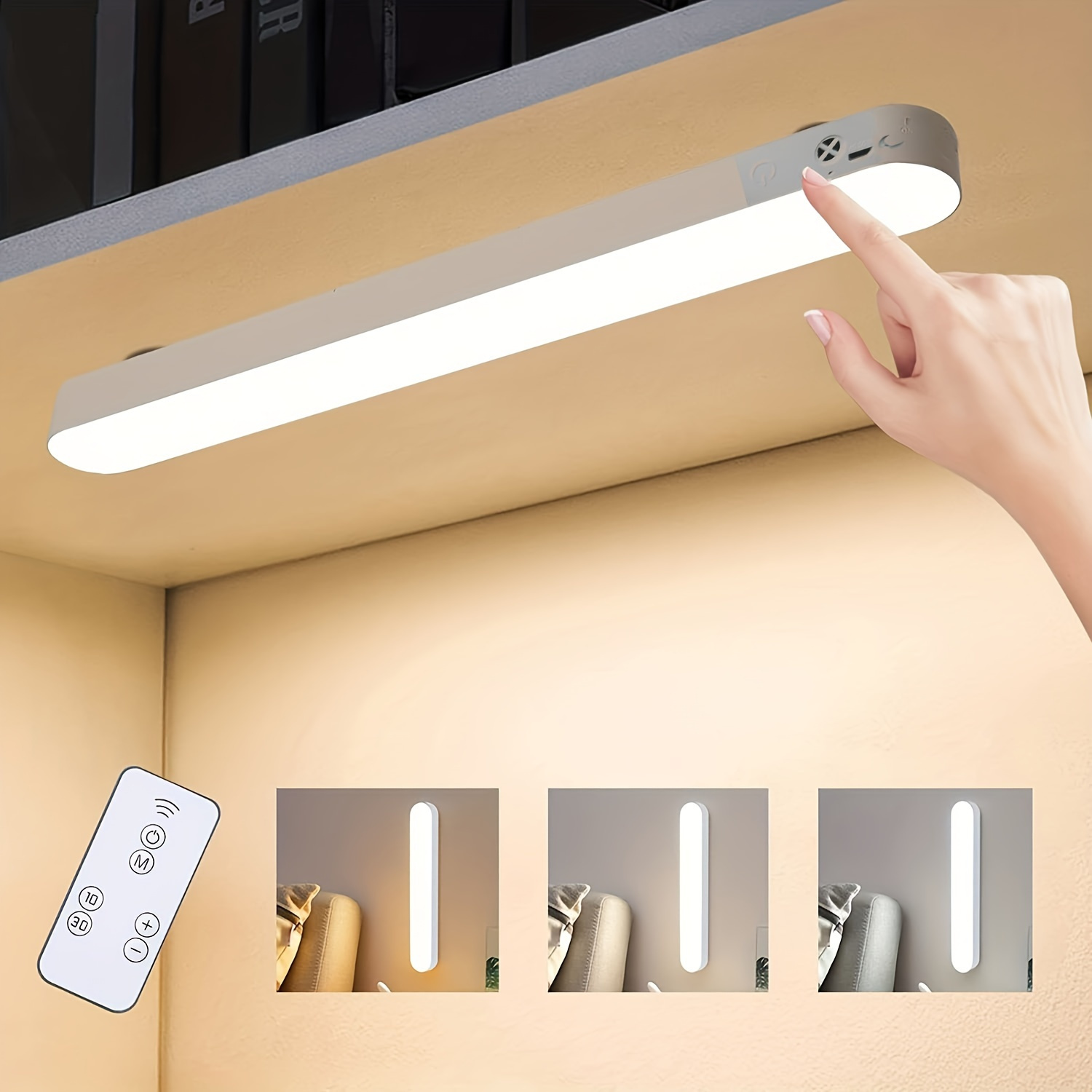 

1pc Rechargeable Wireless Led Cabinet Light With Remote Control And Magnetic Mounting - Touch Sensitive, Dimmable, Portable, Perfect For Kitchen, Makeup Mirror, And More