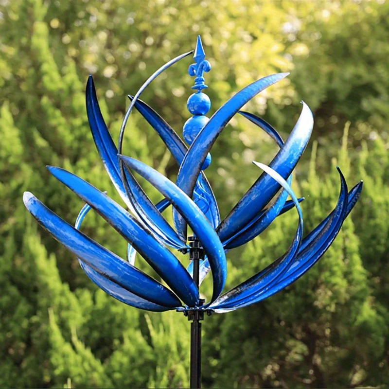 

Metallic Blue Harlow Wind Spinner - Durable Outdoor Garden Windmill With Ground Stake, 35.43" Tall X 11.81" Wide, Weather-resistant Lawn Decor