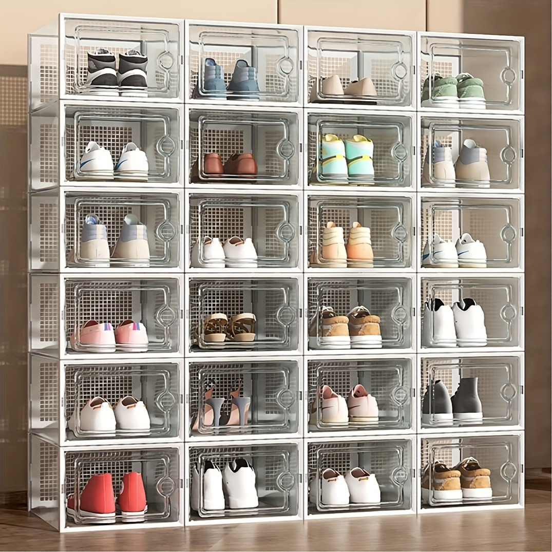 

Stackable Transparent Shoe Boxes With Lids - Dustproof & Moisture-proof, Space-saving Organizer For Entryway, Bedroom, Home, And Dorm