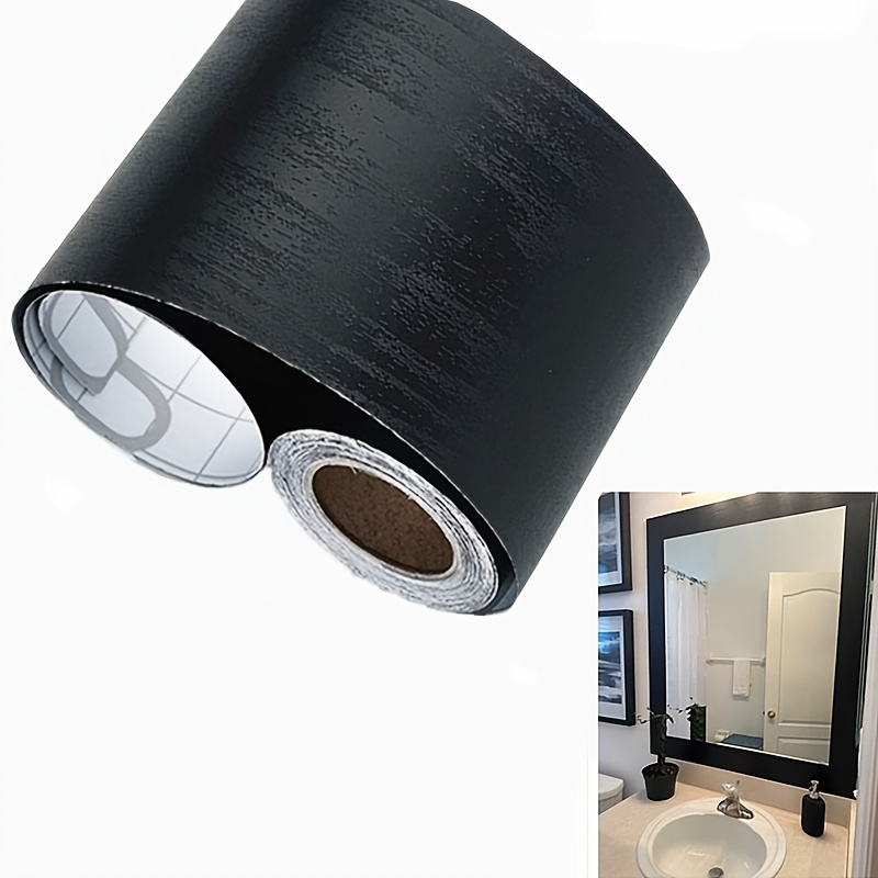 

1 Roll Black Wood Grain Removable Pvc Waterproof Border Wallpaper, Wall Border Decoration Self-adhesive Sticker, Kitchen And Bathroom Tile Sticker, 196.9in*3.9in