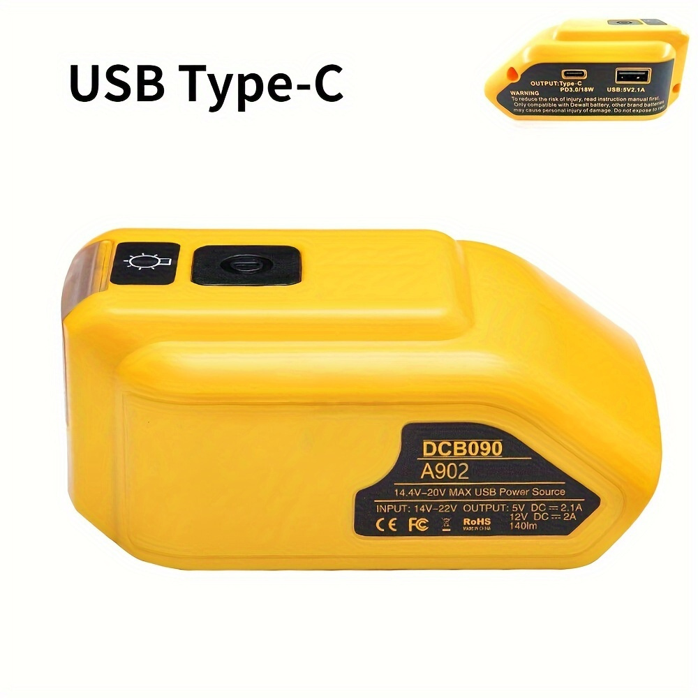 

1pcs For Dewalt Battery Usb Adapter, For 20v Dewalt Usb Charger Adapter 20v With Usb Port And Type-c Fast Charging Port, Battery Holder For Dewalt Dcb200 Battery