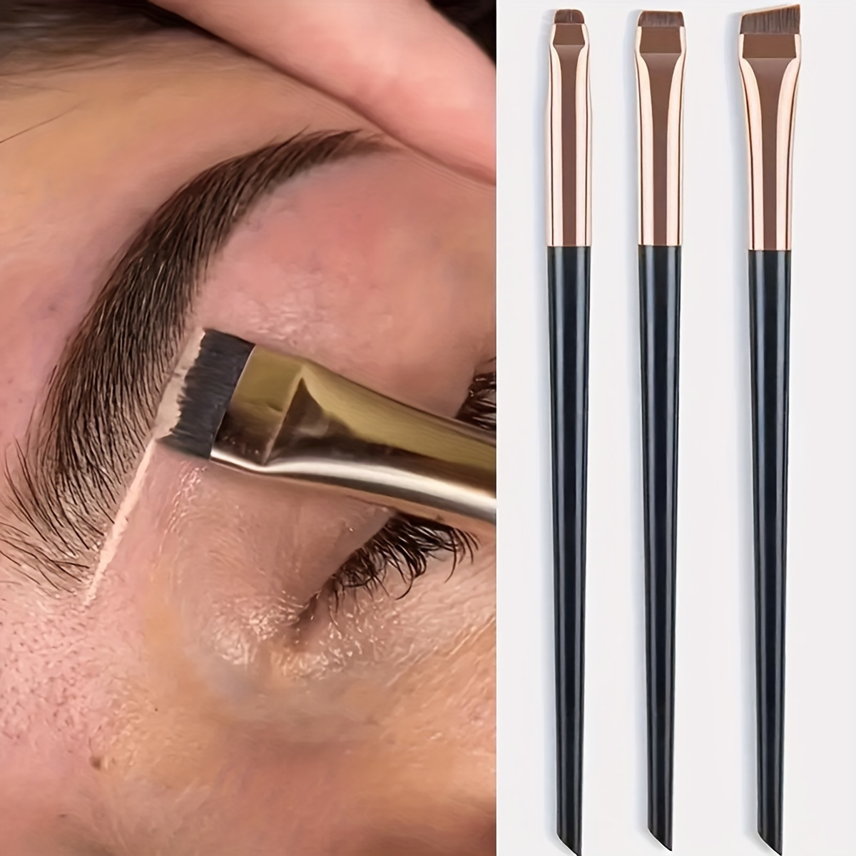 

3pcs Ultra-thin Eyebrow Brushes - Angled Precision Eyeliner Makeup Brushes, Synthetic Bristles Slanted Eye Brow Tinting Kit