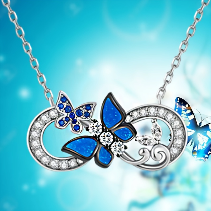 

Bowknot Butterfly Infinity Symbol Pendant Necklace Blue Rhinestone Decor Pendant Jewelry For Women Wife Daughter Anniversary Birthday Gift