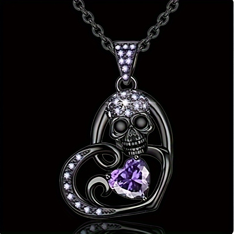 

Elegant Fashion Creative Heart Pendant Necklace Skull Heart Purple Pendant Necklace Halloween Anniversary Christmas Gift Thanksgiving Gift Birthday Gift