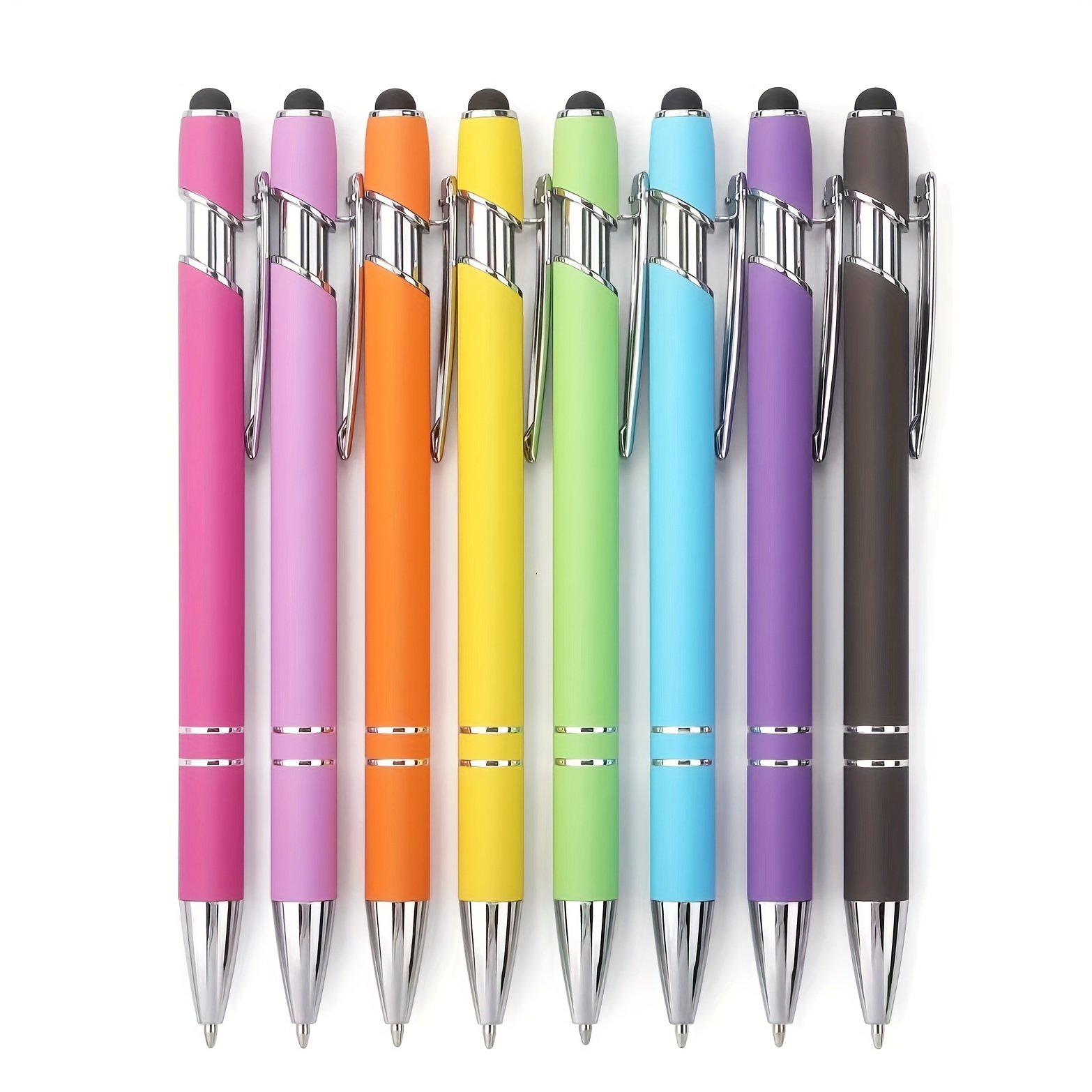 

8-pack 2-in-1 Retractable Ballpoint Pens & Stylus Combo - Metal Body With 1.0mm Medium Point & Responsive Stylus Tip For Touchscreens - Assorted Colors For Adults 14+