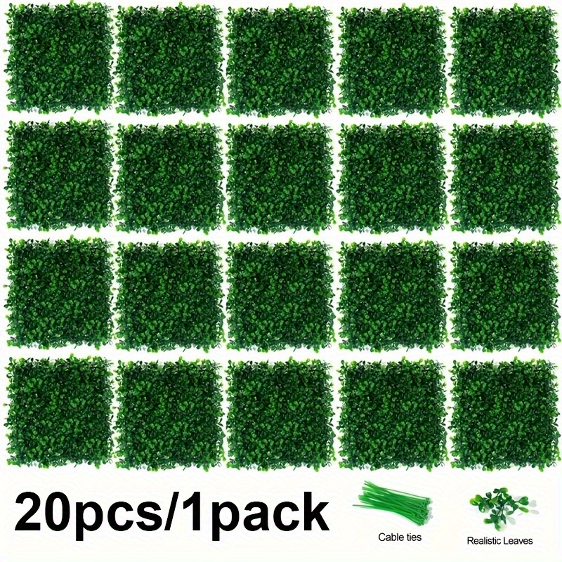 

20pcs Artificial Boxwood Panels, Plastic Greenery Hedge Squares, Uv Protected Privacy Wall Pads, Perfect For Backdrop, Home, Garden, Yard, Party Decor With Nylon Cable Ties Included