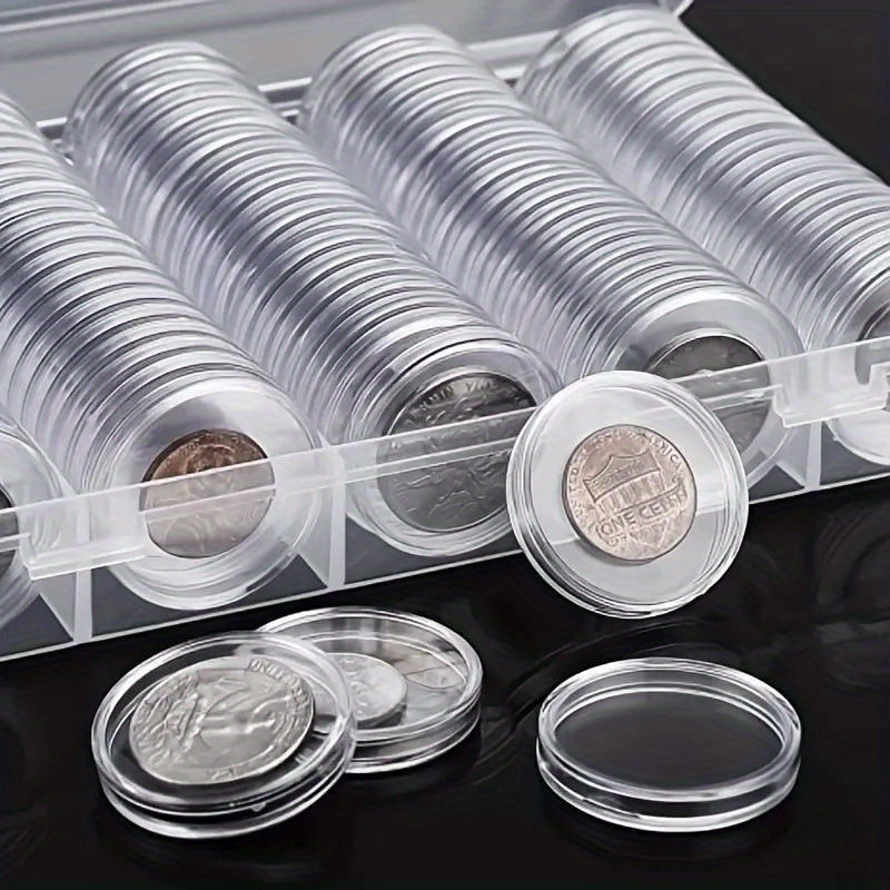 

100/200/300pcs 30mm Coin Capsules, Round Plastic Coin Boxes With Storage Box, Commemorative Coin Protector, Coin Storage Box