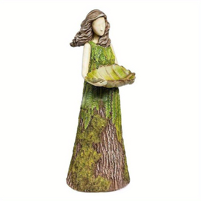 

Rustic Forest Fairy Girl Bird Feeder, Outdoor Garden Statue, Resin Craft, Vintage Style, Lawn Ornament, 15cm, Green Woodland Decor