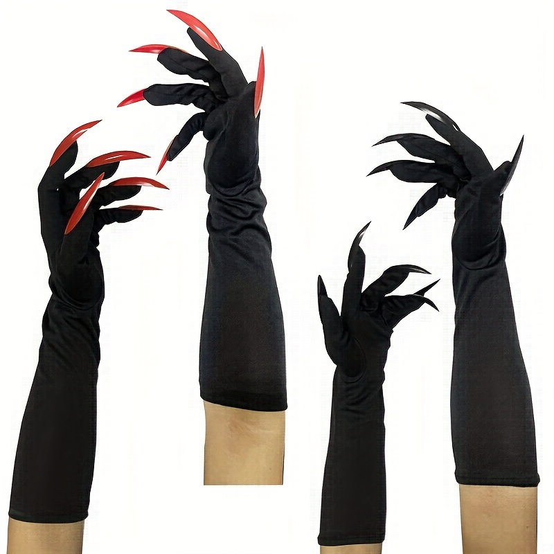 

Spooky Claw Gloves With Long Nails, Black Full Arm Length, Fashionable Cosplay Costume Accessory, Scary Party Performance Prop, Stylish & Themed Event Wear