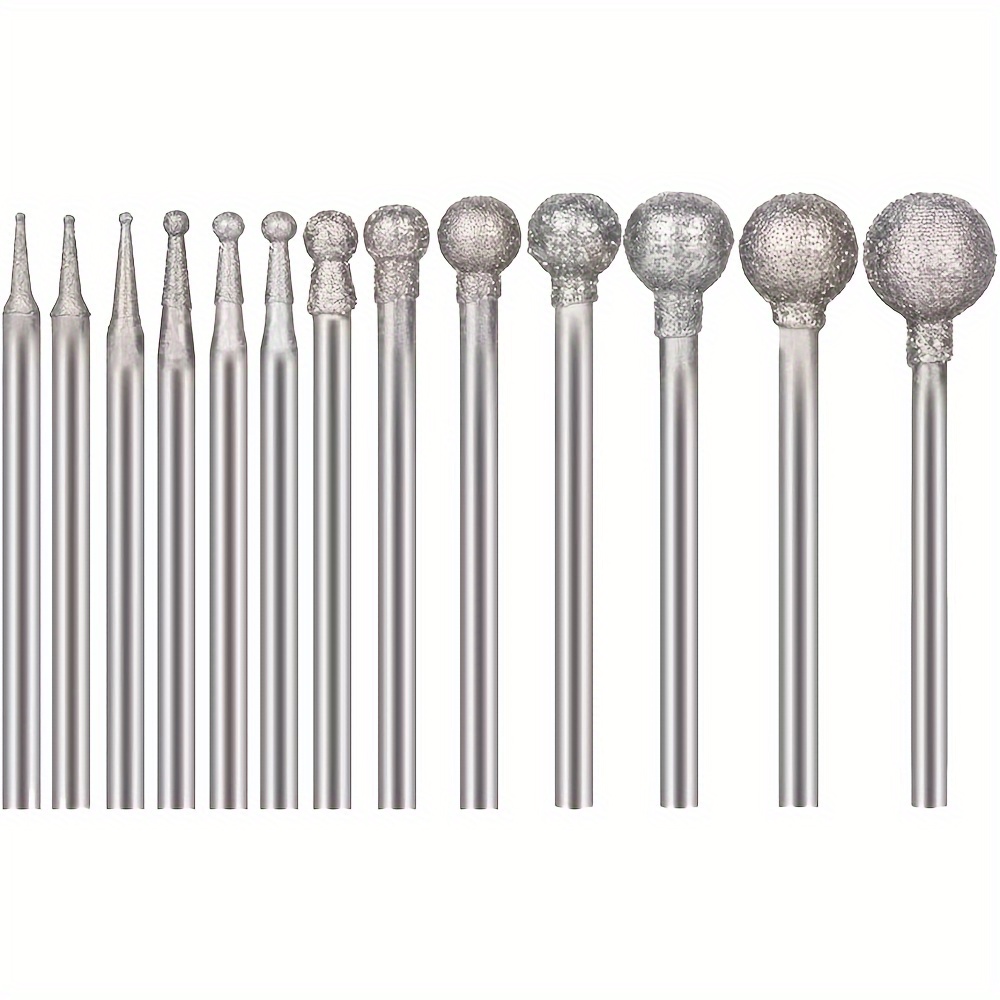 

13-piece Diamond Mounted Points Set - Professional Jade Carving Tool With Ball-shaped Diamond Grinding Heads And Engraving Needles - 2.35mm Shank Diameter