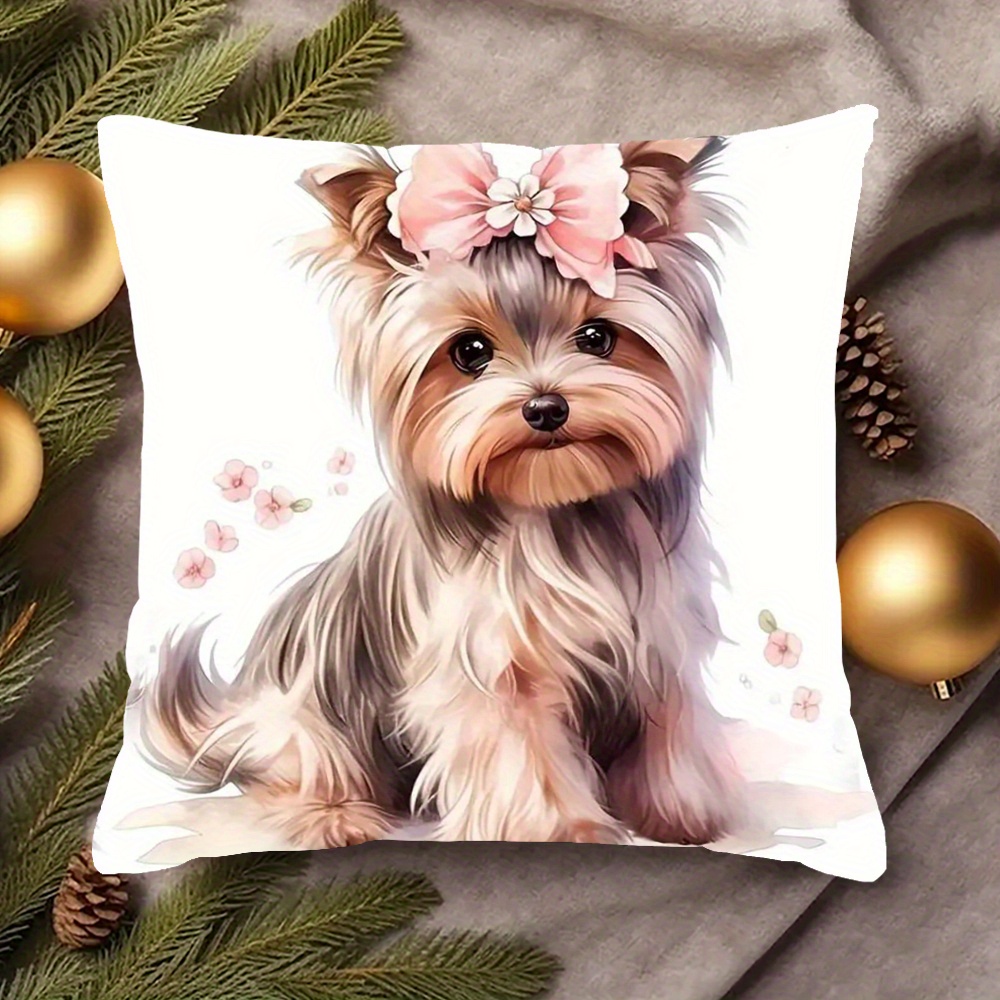 

Vintage-style Yorkshire Terrier Short Plush Throw Cushion Cover 18x18 Inch With Zipper, Machine Washable, Decorative Double-sided Design For Room – Polyester, No Insert - Sallun-3799