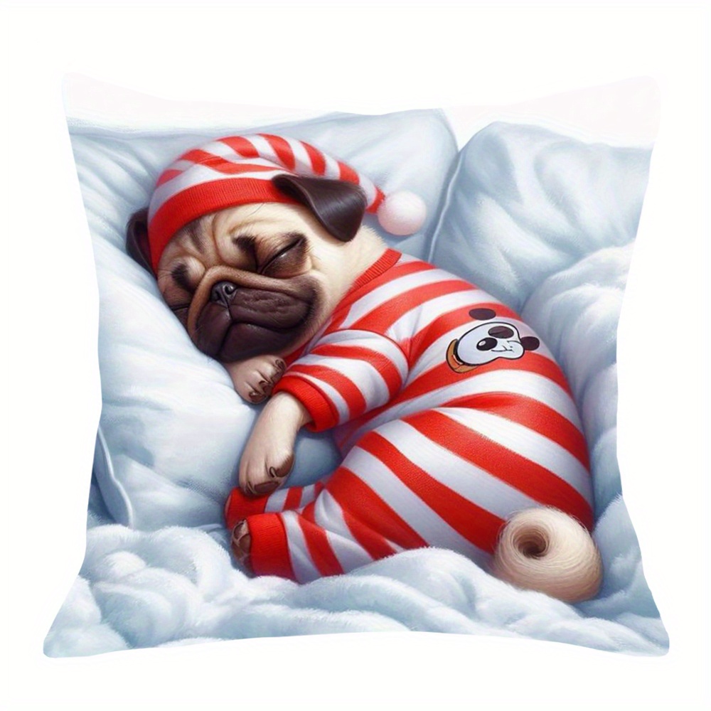 

Christmas Sleeping Pug Dog Decorative Cushion Cover 18x18 Inch, Single-sided Print, Polyester Throw Case For Sofa And Bedroom, Home Decor, Suitable For Teens And Adults - Cover Only Mingcc3119