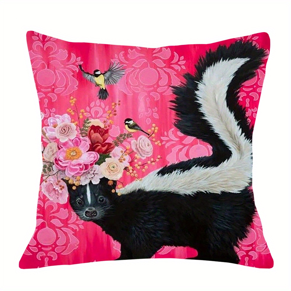 

1pc, Skunk In -style Painting Walking Single-sided Printing Polyester Throw Pillow Covers 18*18inch, Decorative For Living Roomdfsdj919