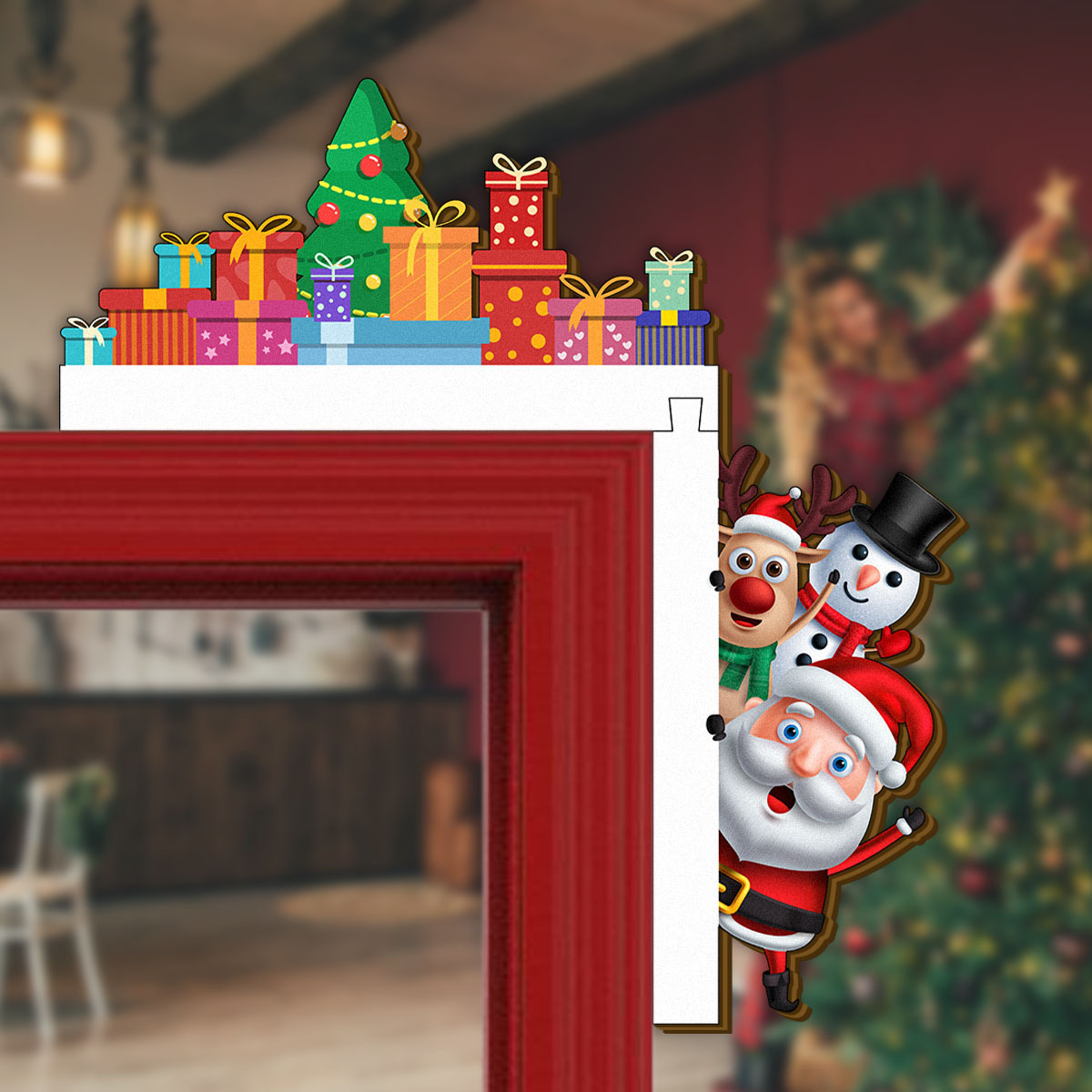 

Wooden Christmas Door Frame Decor Set - Santa Claus & Snowman Designs For , Christmas Decor