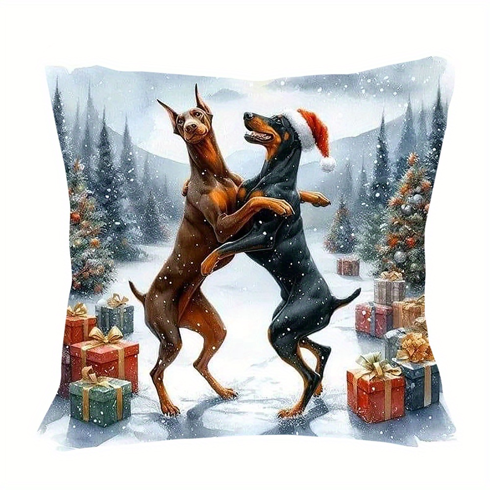 

Doberman-inspired Decorative Throw Pillow Cover, 18x18 Inch, Single-sided Print, Polyester, Zip Closure - Living Decor