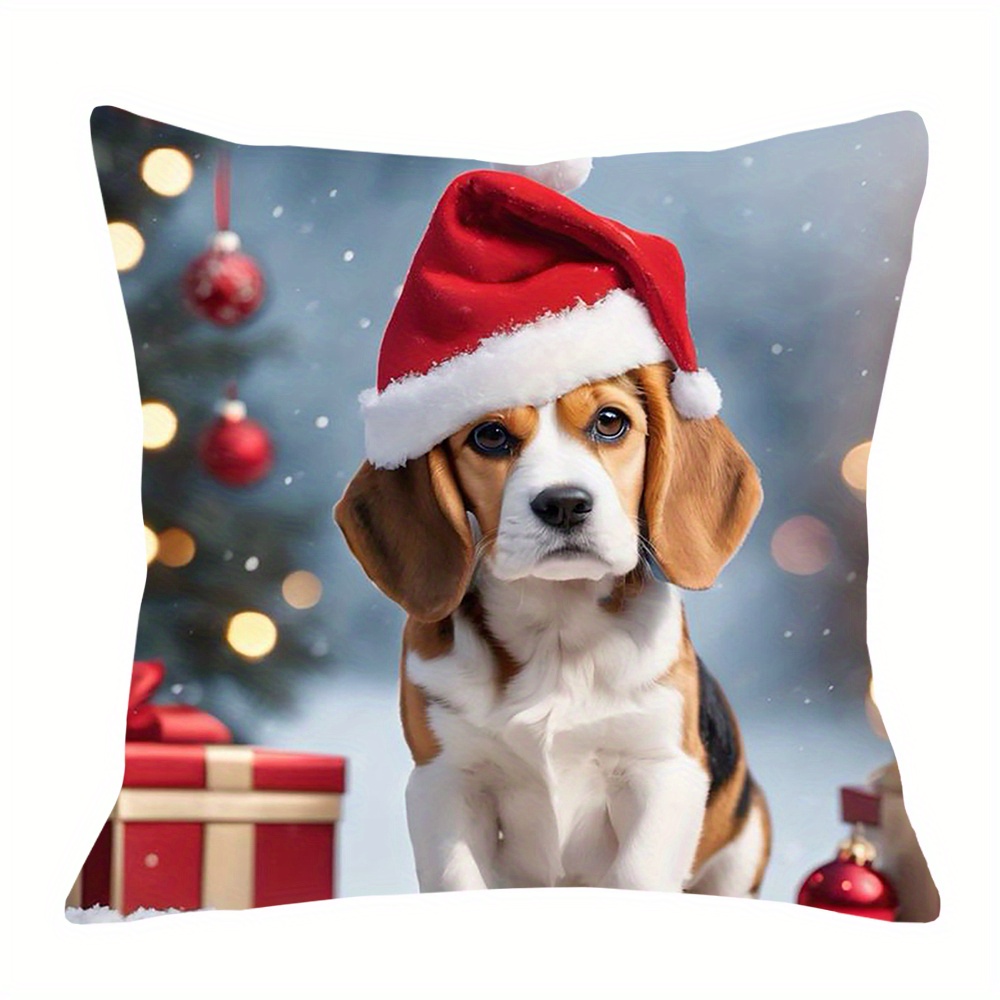 

1pc, Christmas Beagle Single-sided Printing Polyester Throw Pillow Covers 18*18inch, Decorative For Living Roomdfsdj129