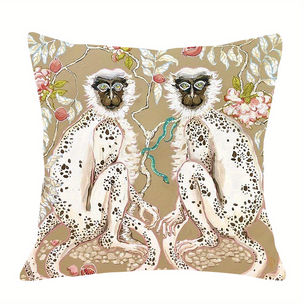 

Chic Monkey Polyester Throw Pillow Cover 18x18 Inches - Zip Closure, Machine Washable For Living Decor