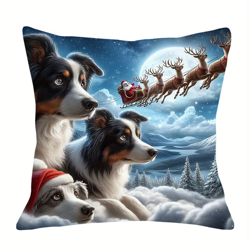 

1pc, Christmas Lazy Australian Shepherdsingle-sided Printing Polyester Throw Pillow Covers 18*18inch, Decorative For Living Roomdfsdj142