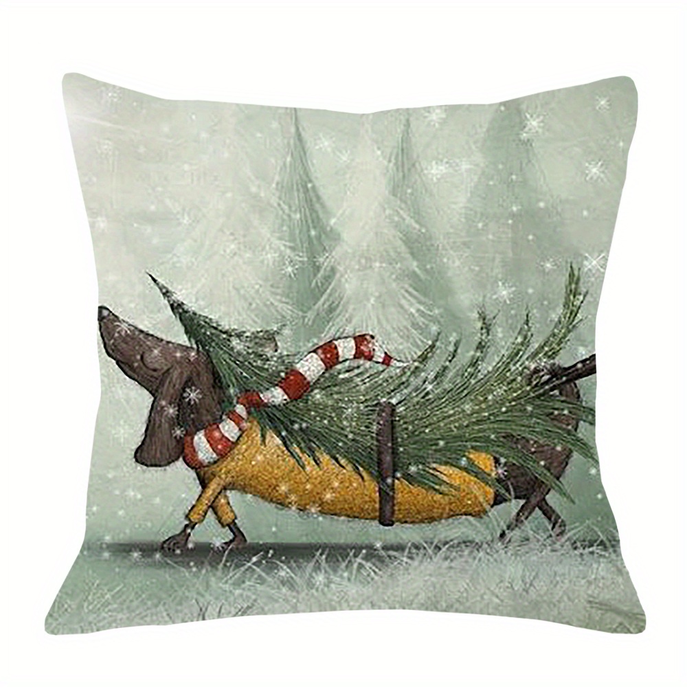 

Christmas Dachshund Decorative Throw Cushion Cover 18x18 Inch, Single-sided Print, Contemporary Style Polyester With Zipper Closure For Sofa, Bed, Home Décor - Machine Washable, Woven Fabric (1pc)