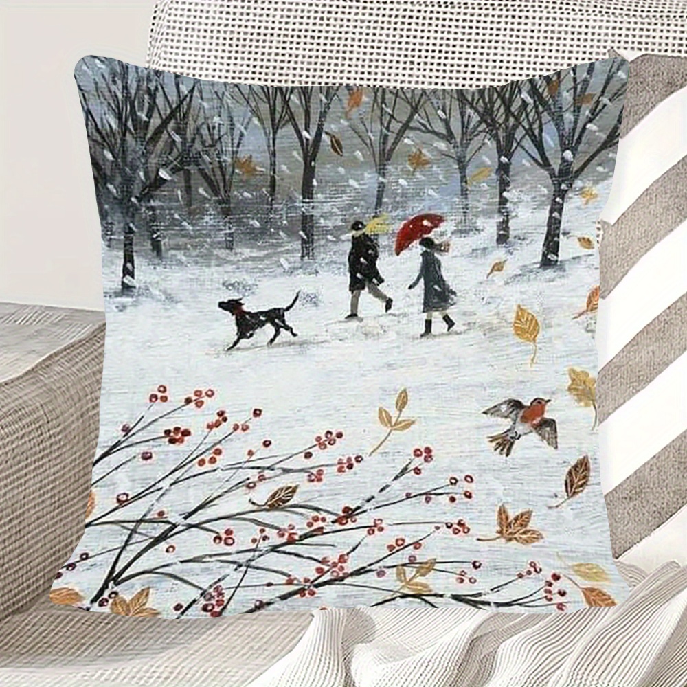 

Cozy Double-sided Pillowcase 18x18" - Soft Plush, Zip Closure, Machine Washable For Sofa & Bedroom Decor, Best For Christmas