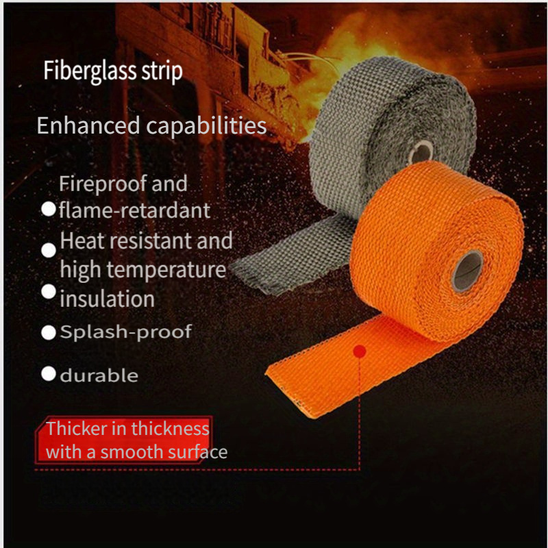 

Glass Fiber Tape 196.5 Inch - Insulation Heat Resistant Up To For Exhaust Wrap - Fiberglass Insulating Tape For Automotive And Motorcycle Applications On Metal And Pipes