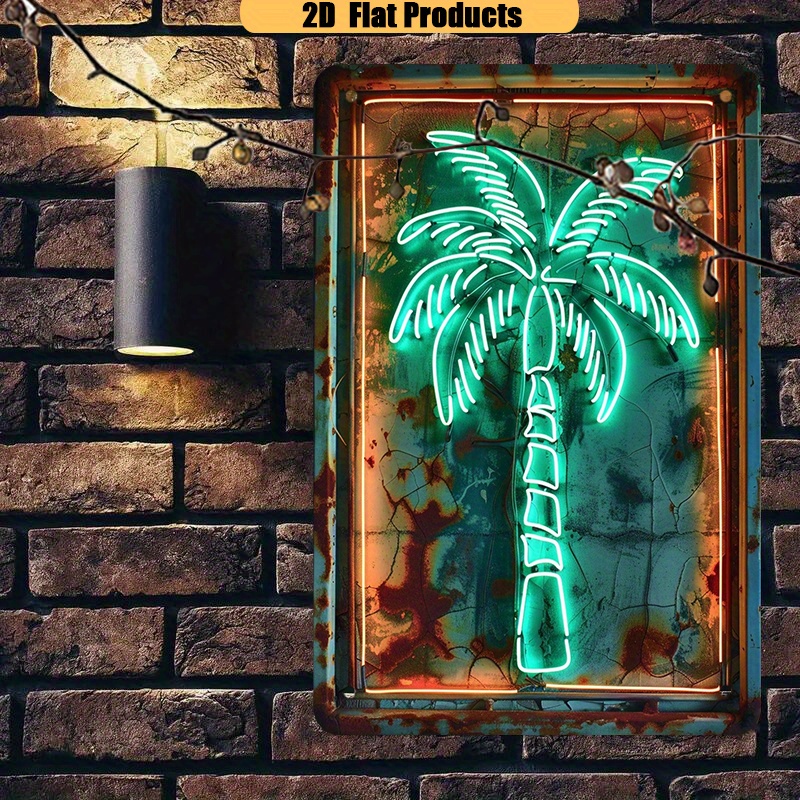 

1pc Waterproof Aluminum Metal Sign, Art Deco Neon Palm Tree Wall Decor, 8x12 Inch, Hd Printed, , For Cafe, Bar, Kitchen Indoor/outdoor Decoration