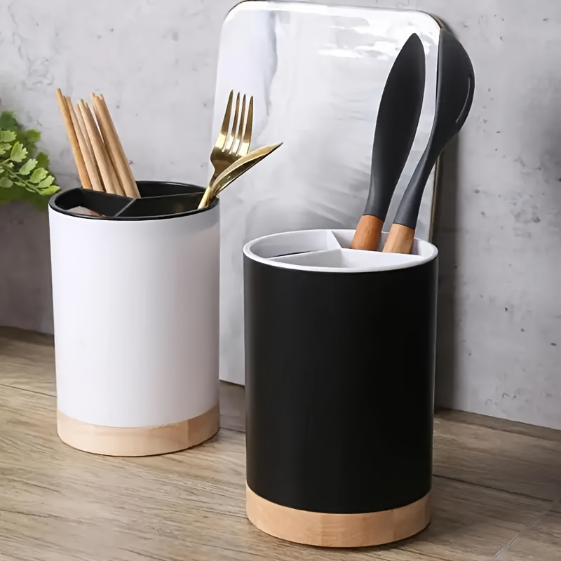 kitchen utensil holder 3 compartment plastic organizer box with removable dividers for spoons chopsticks and forks   multi functional flatware caddy details 1