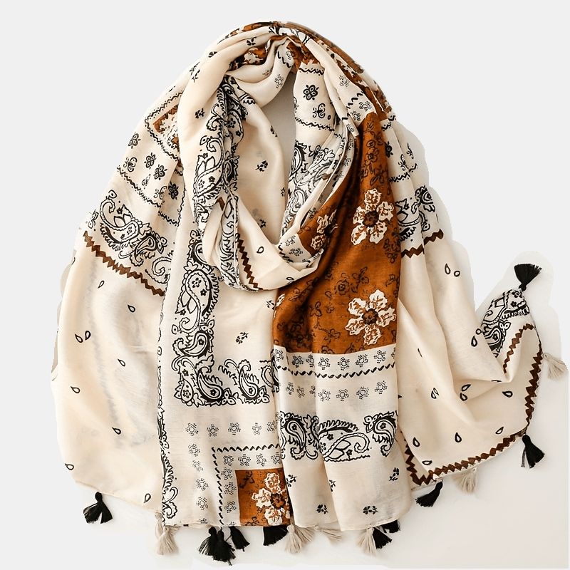 

[customer ] Soft Rayon-linen Scarf With Vintage Paisley Print & Tassels - Breathable, Warm Shawl For Fall/