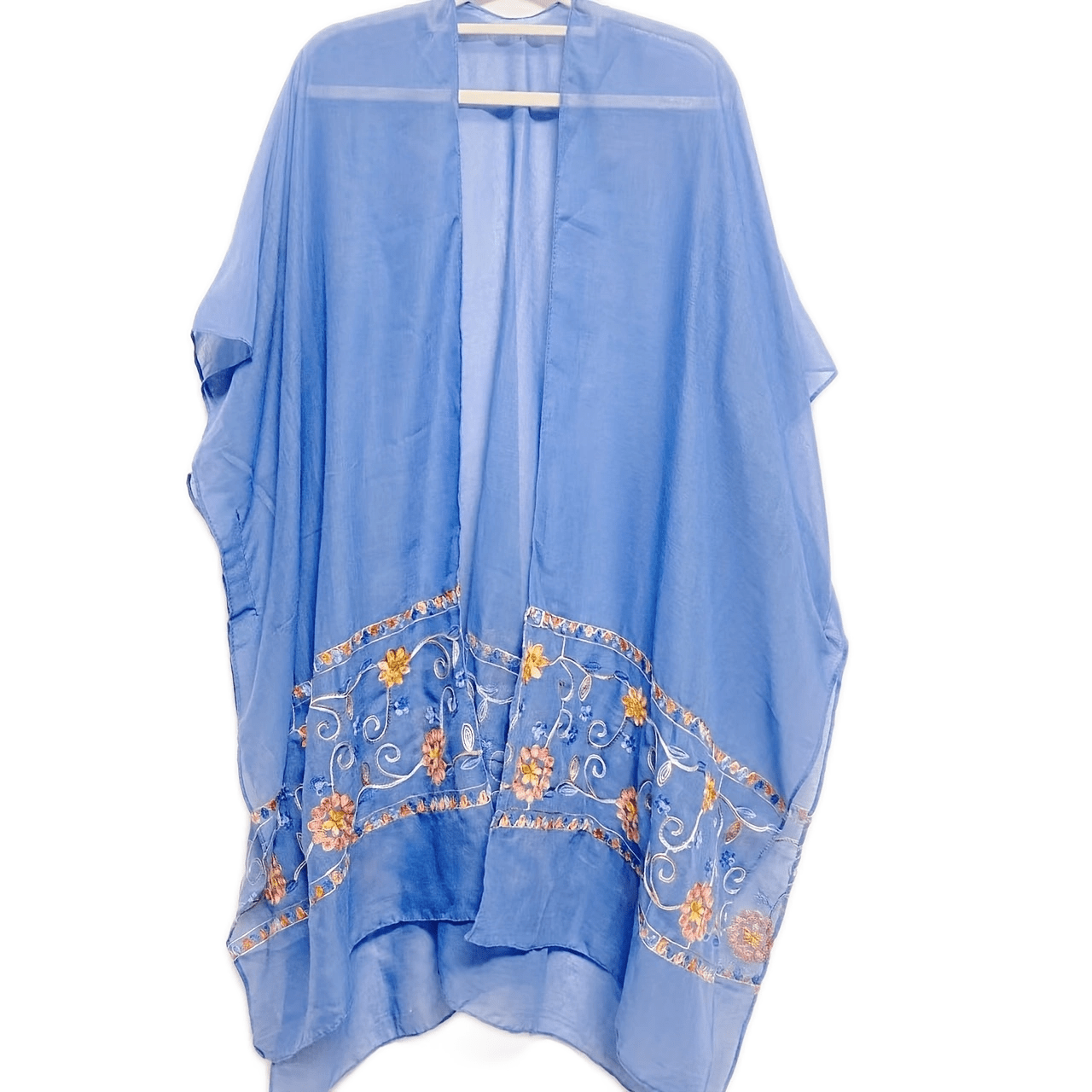 

Bohemian Embroidered Floral Shawl, Women' Scarf, Lightweight Poncho, Sun Protection Beach Wrap, Polyester, Hand Wash Only, Non-stretch, Breathable, Decorative, , Casual Outdoor Wear, In White, , Blue